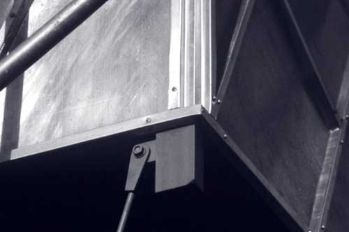 Balcony detail on Bobby's house/Auroville - alu-sheets, steel, light