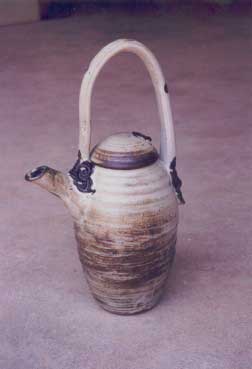 Stoneware T-pot, 12"ht, woodfired to cone 10