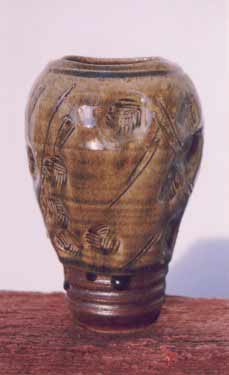Stoneware vase, ashglazed, 12" ht.