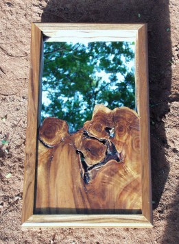 Mirror framed in work-tree wood, 12" x 18" ht
