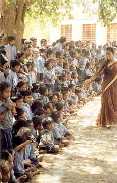 A teacher explains an exercise during one of the School Game Days..