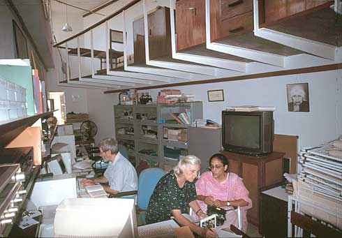 Researchers at work in the archives room