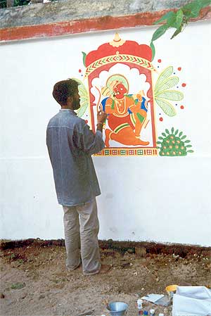 Mr Kalyaniji from Rajasthan painting Hanuman