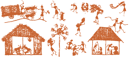 Village life illustration - based on Vorli art