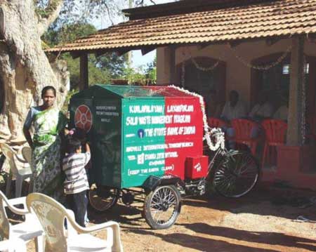 AV's Eco-Service: ready for a daily door-to-door collection of all solid waste from 300 householders in Kuilapalayam / Laxmipuram village in AV's direct bioregion