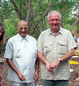 Dr. Kireet Joshi (left), here together with Mr. Caillouët, European Union Ambassador / Head of Delegation at the foundation stone ceremony of the Town Hall Annex on March 24th, 2001.