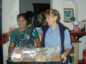 Valli and Jaya showing the products for Pour Tous