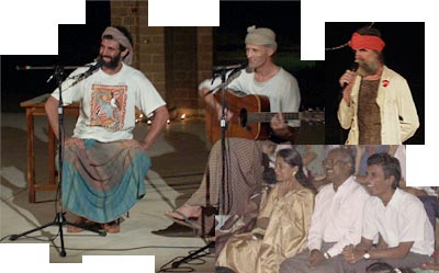 Mr and Mrs Balabaskar and their son Suchin (insert) enjoying the skit of the three Akademik Genius Brothers: "you have been such a nice administrator, we hope you come back sooner or later" etc etc.. 