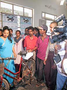Filming the electrical bicycle for TV in Chennai..