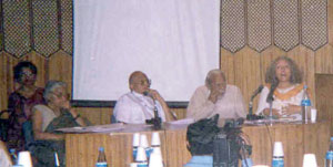 Aurovilian Bhaga (right) participating, with Dr. Kireet Johi and others listening