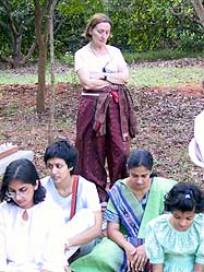 Ginevra from Italy, initiator of the project, meditating during...