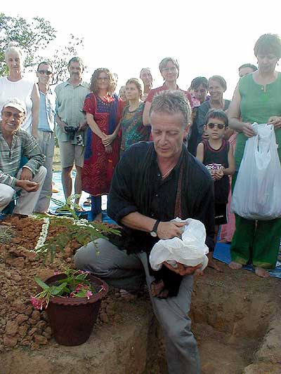 Wolfgang with soil from various German places to be sprinkled over the containers