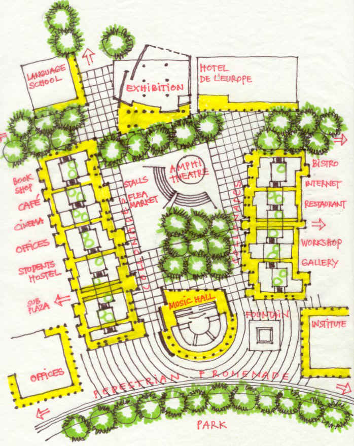 Preliminary sketch of European Plaza