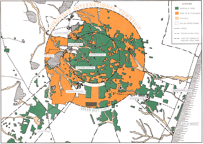 Auroville land is shown in green