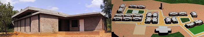 The Sangamam community centre still in bare surrounding.., besides the model of the first phase of the future complex